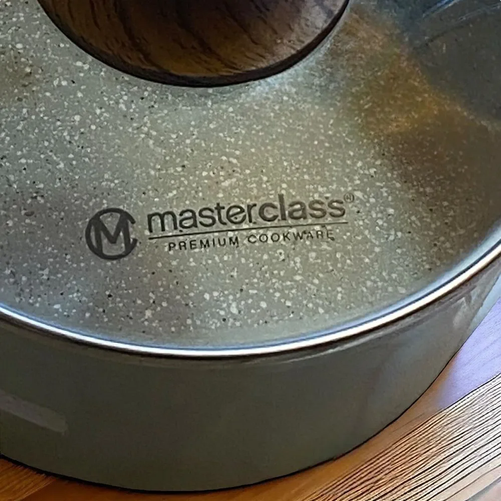 Master Class Premium Cookware Saucepan Wood Handle With Glass Lid BlueGreen